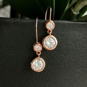 14k Rose gold On Sterling silver CZ dangle drop earrings 🆕